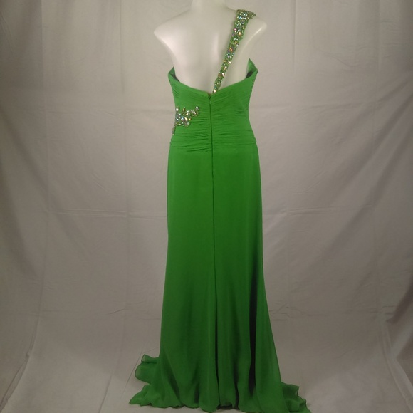 Alyce Paris Kelly Green 1 Shoulder Gown Size 4 - Picture 7 of 8